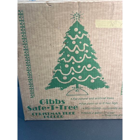 Vtg Christmas Tree Stand Holder Gibbs Safe-T-Tree Mid Century Cream Gold Enamel - Picture 8 of 11